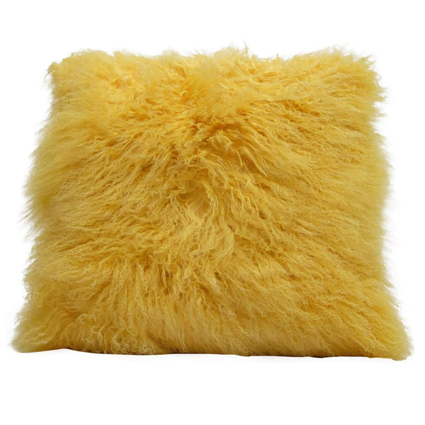 Eclante Mongolian Lamb Fur Yellow Throw Pillow