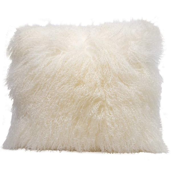 Eclante Mongolian Lamb Fur White Throw Pillow | 100% Real Mongolian Lamb Fur