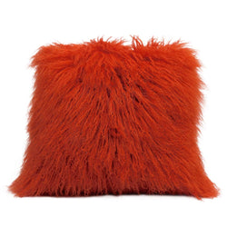 Eclante Mongolian Lamb Fur Orange Throw Pillow | 100% Real Mongolian Lamb Fur