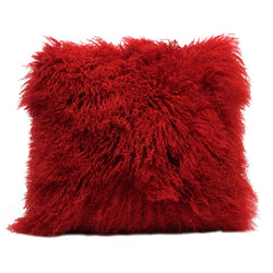 Eclante Mongolian Lamb Fur Red Throw Pillow | 100% Real Mongolian Lamb Fur