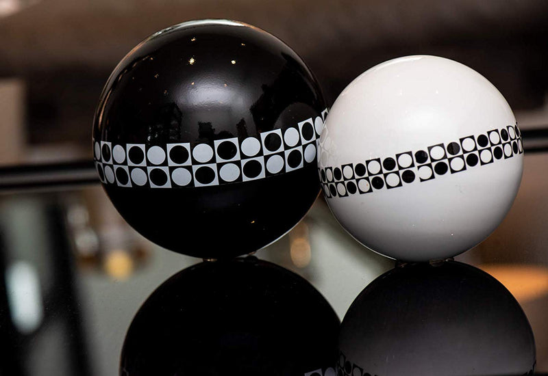 Eclante Decorative Sphere Sculpture | White, Black and White Pattern