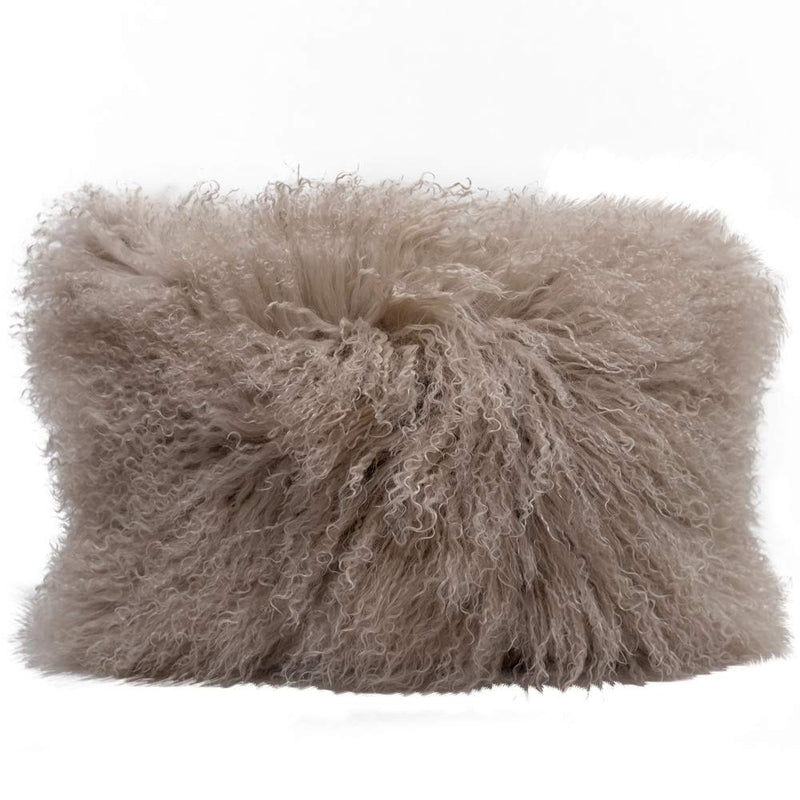 Eclante Mongolian Lamb Fur Light Gray Throw Pillow | 100% Real Mongolian Lamb Fur