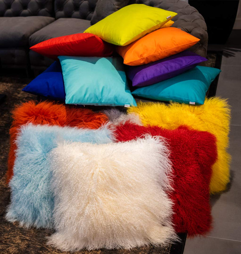 Eclante Mongolian Lamb Fur Orange Throw Pillow | 100% Real Mongolian Lamb Fur