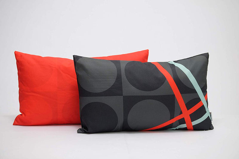 Eclante BelGusto Indoor Outdoor Throw Pillow | Gray, Black, Turquoise and Red