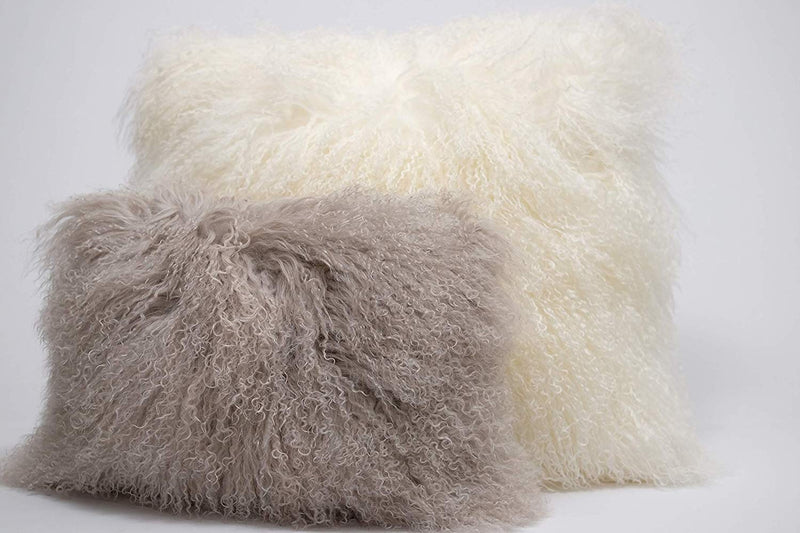 Eclante Mongolian Lamb Fur Light Gray Throw Pillow | 100% Real Mongolian Lamb Fur