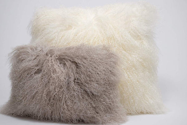 Eclante Mongolian Lamb Fur White Throw Pillow | 100% Real Mongolian Lamb Fur